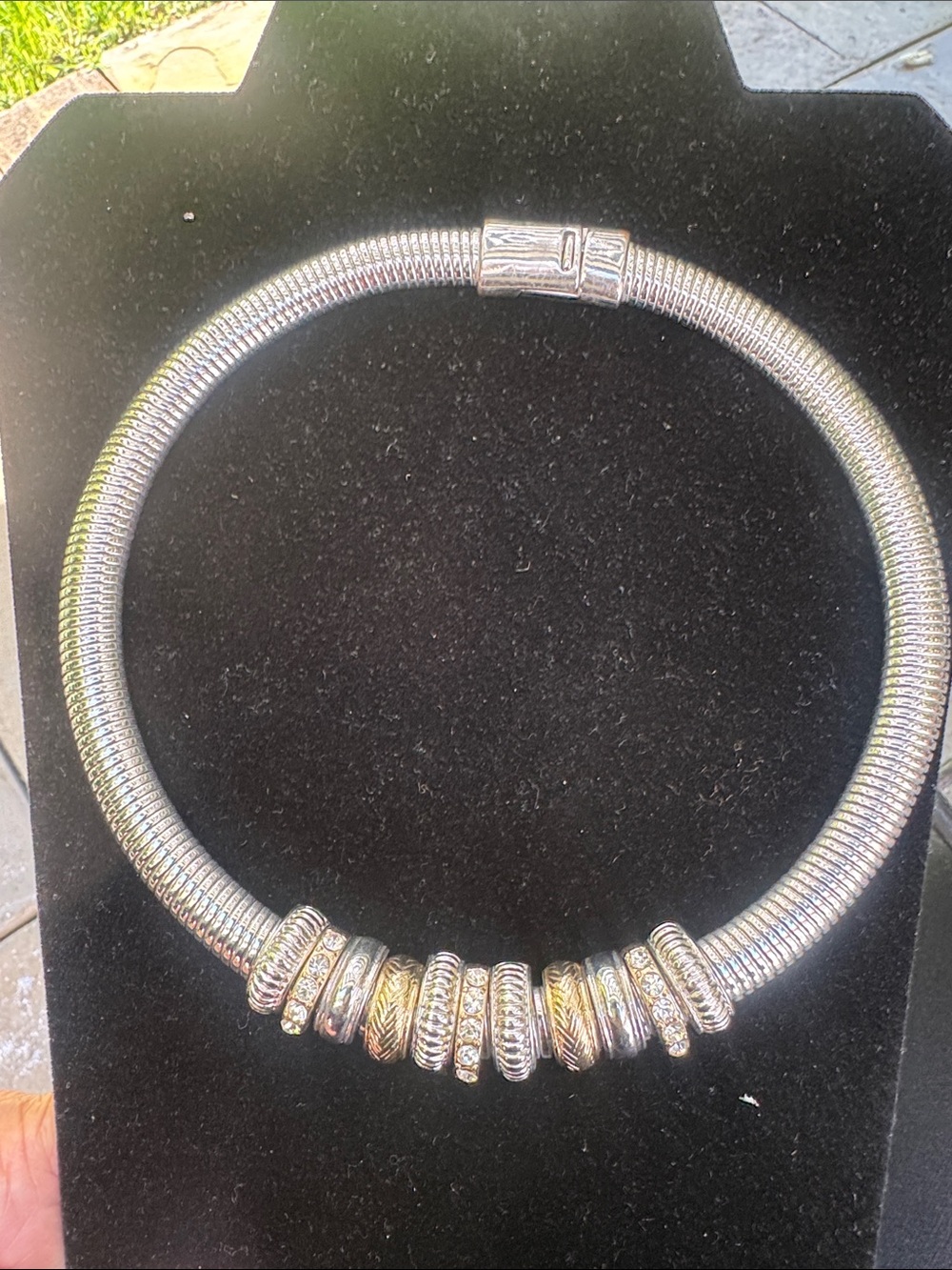 Silver Tone Women's Snake Chain necklace with Rhinestone Accent Beads